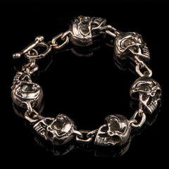 Silver Brass Stainless Steel Biker Trucker Skull Heavy Gothic Skulls Men Bracelet Biker Jewelry