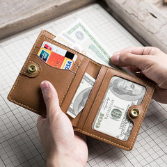 Handmade Leather Mens Cool Slim Leather Wallet Men Small Wallets Bifold for Men