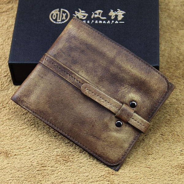 Handmade Mens Cool billfold Leather Wallet Men Small Slim Wallets Bifold for Men