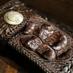 Handmade Leather Crocodile skin Biker Wallet Mens Cool Chain Wallet Trucker Wallet with Chain