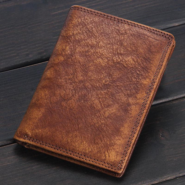 Handmade Mens Cool billfold Leather Wallet Men Small Slim Wallets Bifold for Men
