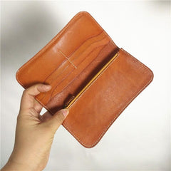 [On Sale] Handmade Vintage Mens Leather Long Wallets Bifold Long Wallet for Men
