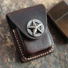 Cool Mens Leather Star Zippo Lighter Case with Loop Zippo lighter Holder with clips