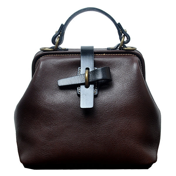 Small Womens Coffee Leather Doctor Handbag Purses - Open View