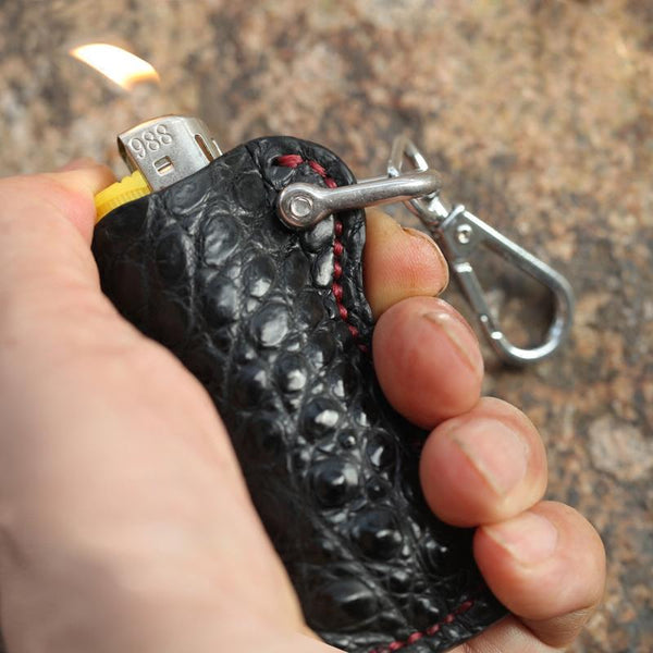Cool Mens Leather Black disposable Lighter Case with Loop lighter Holder with clips