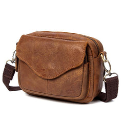 Brown Mens Leather Belt Pouch Small Messenger Bag Waist Bag Belt Bag for Men