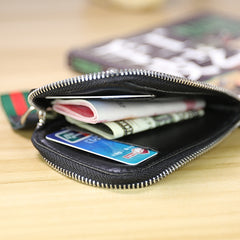 Women Leather Mini Zip Wallet Black Billfold Slim Coin Wallet Small Zip Change Wallet For Women