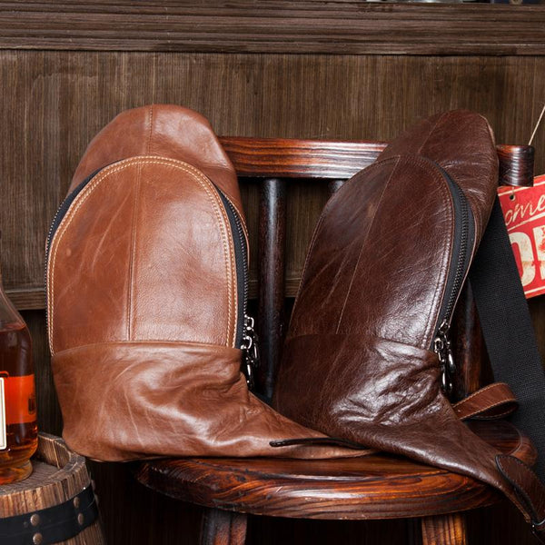 Cool Brown Leather Mens  Sling Bags - Back View