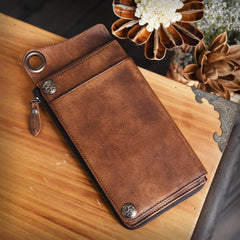 Leather biker trucker wallet leather chain men Brown Coffee long wallet