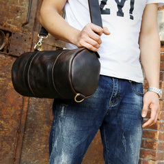 Genuine Leather Mens Barrel Bag Cool Weekender Bag Travel Bag Duffle Bags Overnight Bag Holdall Bag for men