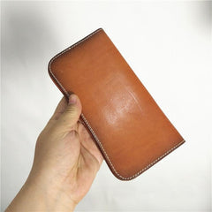 [On Sale] Handmade Vintage Mens Leather Long Wallets Cool Bifold Long Wallet for Men