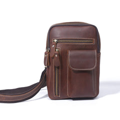 Genuine Leather Mens Cool Chest Bag Sling Bag Crossbody Sling Pack Brown One Shoulder Backpack for men