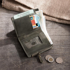 Handmade Leather Mens Cool Slim Leather Wallet Men Small billfold Wallets Bifold for Men