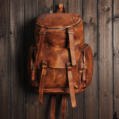Cool Brown Leather Mens Backpack Large Brown Travel Backpack Hiking Backpack for men