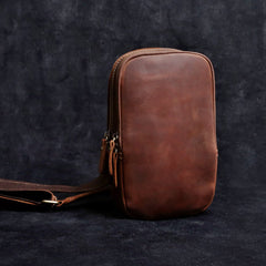Genuine Leather Mens Sling Bag Cool Chest Bag Crossbody Pack Travel Sling Pack for men