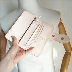 Handmade Beige Long Biker Wallets with Chain Cool Mens Leather Biker Chain Wallets