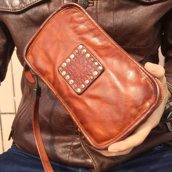 Handmade Genuine Leather Mens Clutch Cool Long - Back View