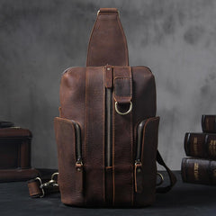 Handmade Genuine Leather Coffee Mens Cool Sling Pack Bag Crossbody Bag Chest Bag for men