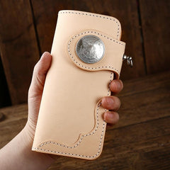 Cool Handmade Leather Biker Chain Wallet Mens Chain Long Wallet with Chain