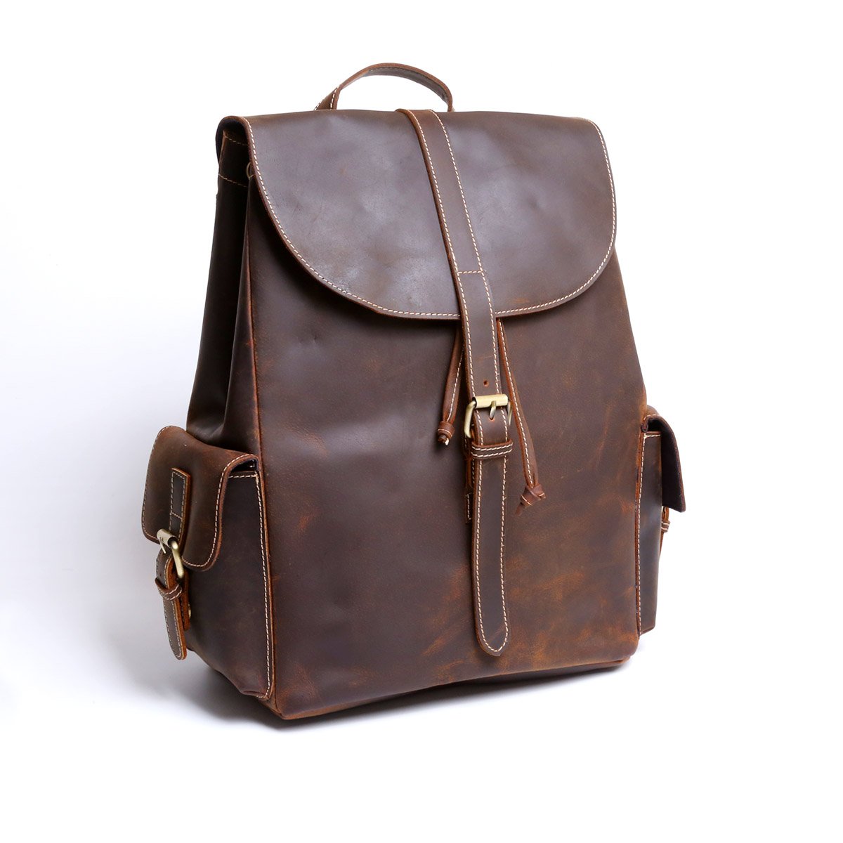 Vintage Leather Mens Backpack Satchel Brown School Backpack Travel Backpack for men