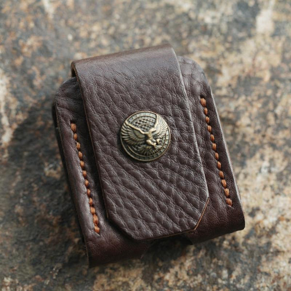 Cool Mens Leather Eagle Zippo Lighter Case with Loop Zippo lighter Holder with clip
