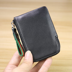 Women Leather Mini Zip Wallet Navy Billfold Slim Coin Wallet Small Zip Change Wallet For Women