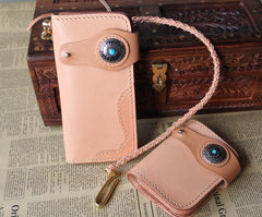 Handmade Mens Leather Biker Chain Wallet Cool Long Biker Wallet with Chain