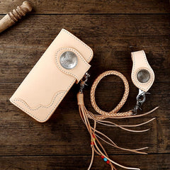 Cool Handmade Leather Biker Chain Wallet Mens Chain Long Wallet with Chain