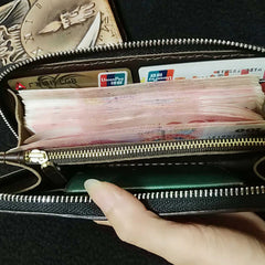 Handmade Leather Lion Tooled Mens Long Wallet Cool Leather Wallet Clutch Wallet for Men