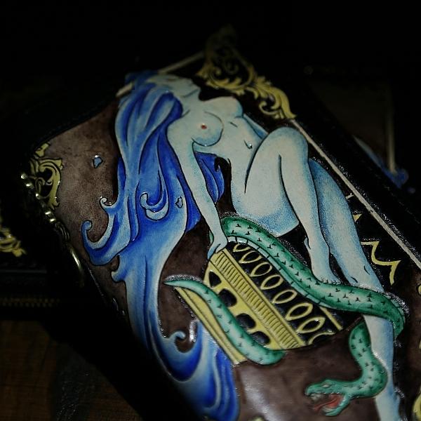 cool wallets for guys​ Handmade Tooled Leather Biker Wallet Constellation Aquarius Mens Cool Chain Wallet Wallet with Chain