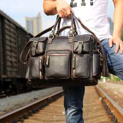 Genuine Leather Mens Cool Weekender Bag Travel Bag Duffle Bags Briefcase Messenger Bag for men