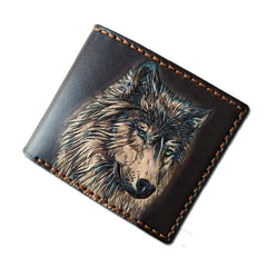 Handmade Leather Wolf Tooled Mens billfold Wallet Cool Leather Wallet Slim Wallet for Men