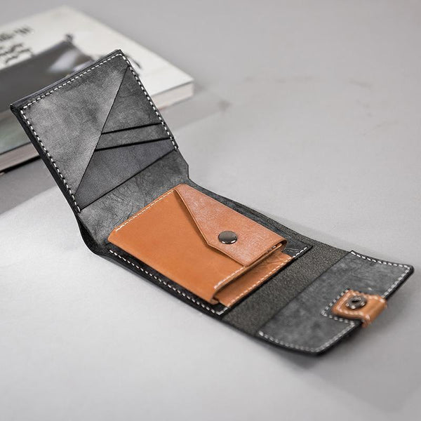 Handmade Leather Mens Cool Slim Leather Wallet Men billfold billfold Wallets Trifold for Men