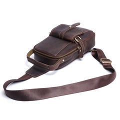 Genuine Leather Mens Cool Chest Bag Sling Bag Coffee One shoulder Backpack for men
