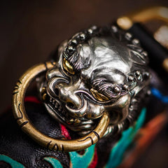 Handmade Leather Chinese Lion Tooled Mens billfold Wallet Cool Chain Wallet Biker Wallet for Men