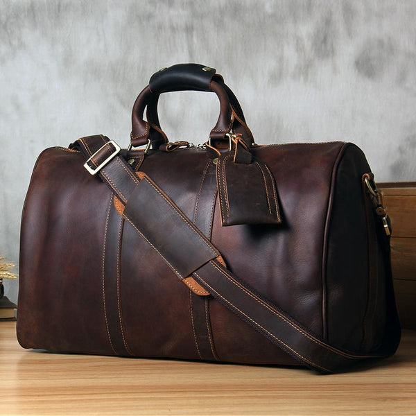 Cool Leather Mens Large Weekender Bag Travel Bag for Men