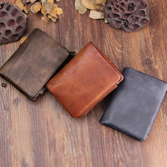 Vintage Mens Cool Small Leather Trifold Wallet Men billfold Zipper Wallets for Men
