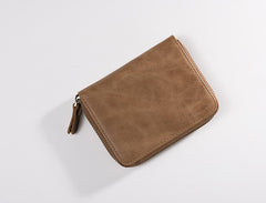Cool Leather Mens Slim Leather Small Wallet Zipper billfold Wallets Bifold for Men