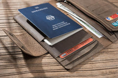 Cool Leather Mens Travel Long Wallet Passport Leather Wallet Long Wallets for Men