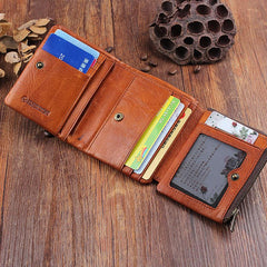 Handmade Mens Cool billfold Leather Wallet Men Small Wallets Trifold for Men