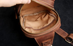 Genuine Leather Mens Sling Bag Cool Chest Bag Crossbody Pack Travel Sling Pack for men