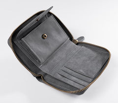Cool Leather Mens Slim Leather Small Wallet Zipper billfold Wallets Bifold for Men