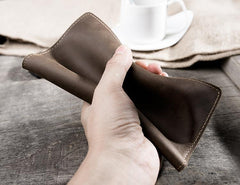 Handmade Leather Mens Clutch Wallet Cool Leather Wallet Long Phone Wallets for Men