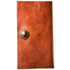 Handmade Leather Mens Cool Long Leather Wallet Bifold Clutch Wallet for Men