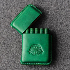 Handmade Green Leather Cigarette Case Mens Leather Case of Cigarettes Green Leather Cigarette Holder Case