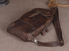 Black Leather Mens Sling Bag Chest Bag Sling Shoulder Bag Brown Sling Backpack for men
