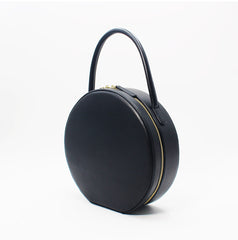 Black Leather circle Purse handbag bag for women leather purse shopper bag