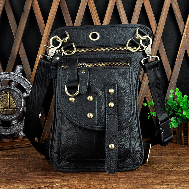 LEATHER MEN FANNY PACK SMALL WAIST BAG HIP PACK BELT BAG BUMBAG FOR MEN
