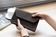 Handmade Leather Mens Clutch Cool Large Wallet Clutch Wristlet Wallet for Men