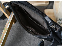 Cool Black Leather Fanny Pack Mens Black Waist Bag Hip Pack Black Belt Bag for Men